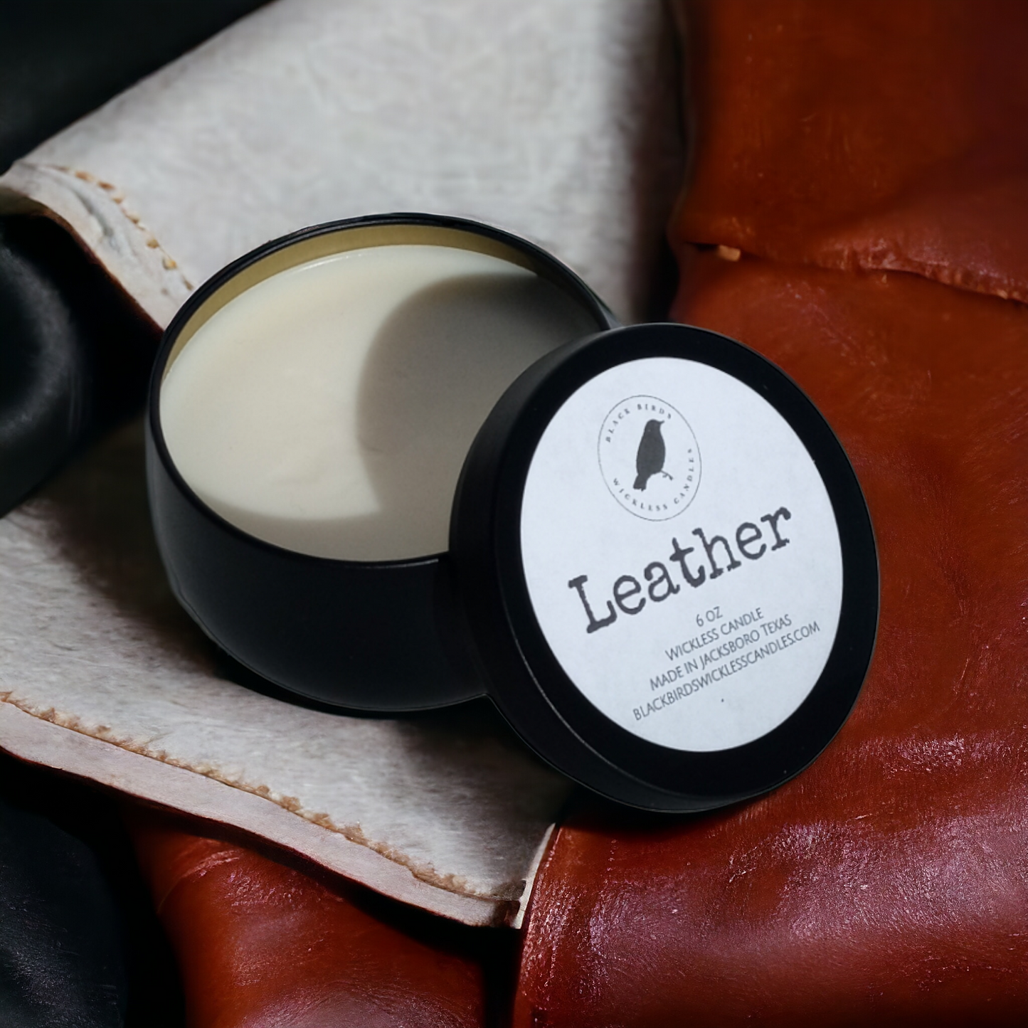 Leather Wickless Candle 6 oz.
